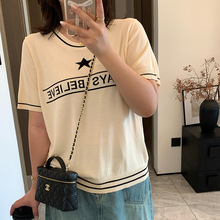 双天2026新款200斤大码女装胖妹妹撞色字母圆领针织衫上衣女F779