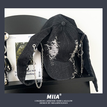 设计y2k废土风兔子耳朵牛仔破洞棒球帽子男女个性街头鸭舌帽跨境