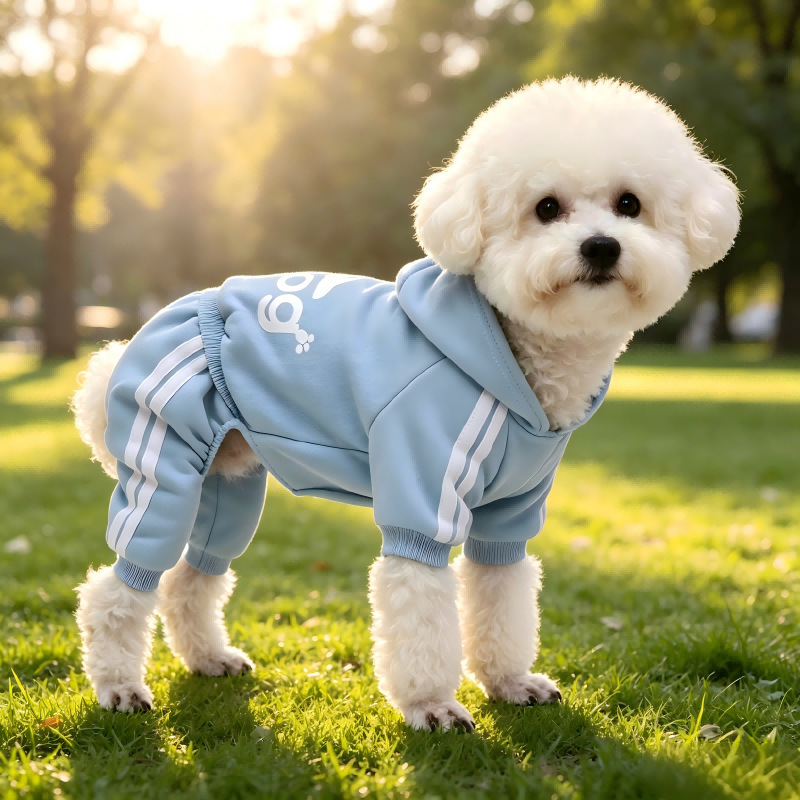 Autumn and winter hooded buttoned four-legged pet sweatshirt, available in multiple colors, casual warm clothing for small and medium-sized dogs and cats for outdoor use