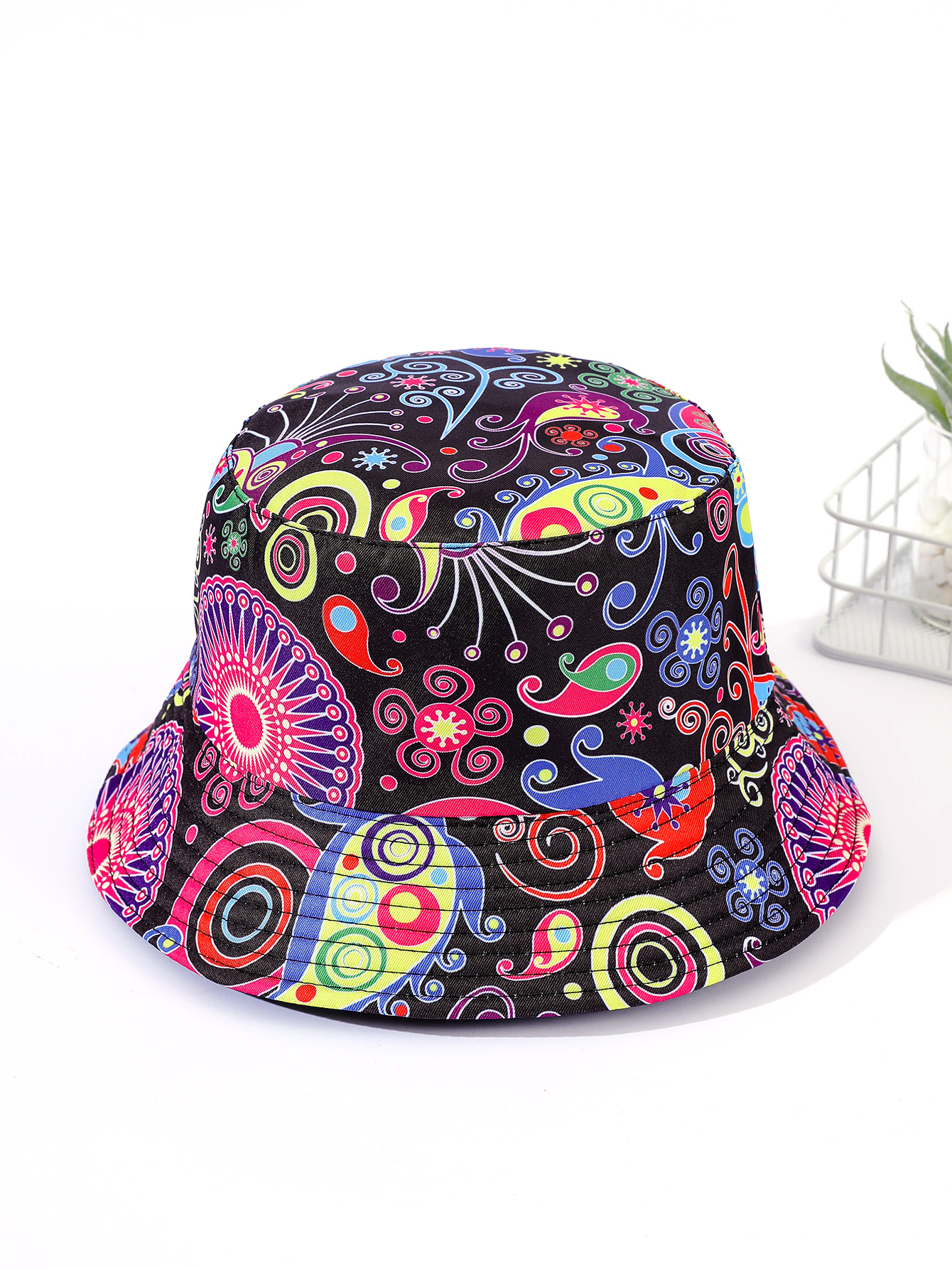 Flor de anacardo nuevo sombrero de pescador impreso sombrero de moda europea y americana hombres y mujeres sombrero de sol al aire libre sombrero de verano de doble cara