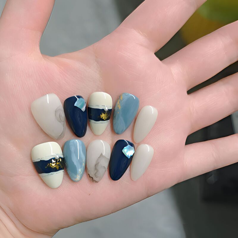 Purely Handmade Wearable Nail Art, Customized Wholesale, Chinese Style, High-End, New Chinese Style Almond Hand-Painted Pure Handmade Manicure