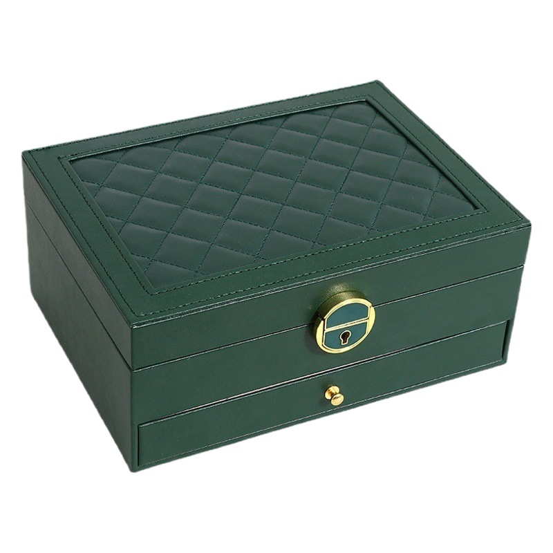 Nueva caja de joyería de doble capa hogar simple caja de almacenamiento de joyería con cerradura portátil de gran capacidad caja de embalaje de joyería al por mayor