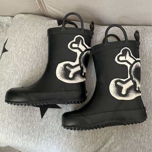 New fashion brand cool parent-child rain boots skull children's boys and girls non-slip waterproof fashionable outdoor mid-calf shoes