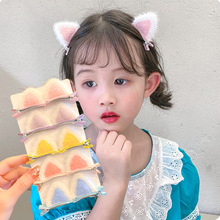 韓版秋冬毛絨貓耳朵兒童發夾可愛卡通立體對夾小女孩發卡邊夾發飾