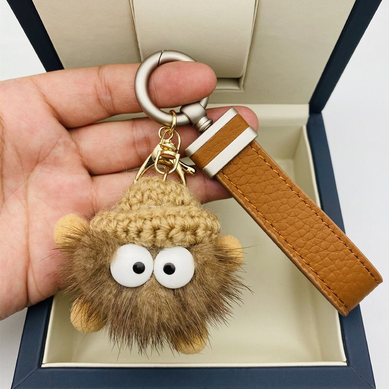 Alta calidad mince pelo bola de carbón coche llavero colgante mujer exquisita sensación alta bolso mochila colgante llavero