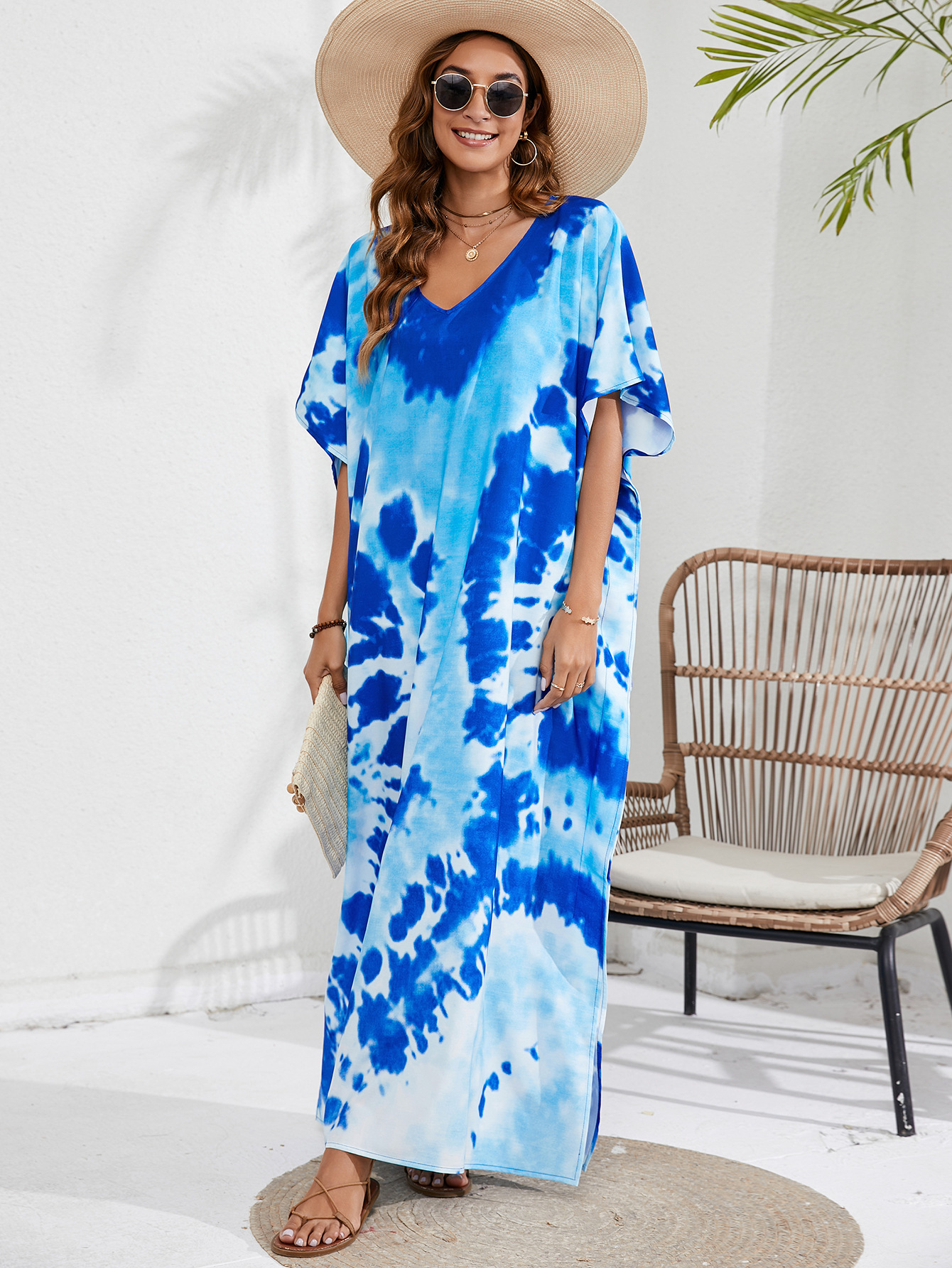 44 colores transfronterizo europeo y americano impreso playa blusa vacaciones playa falda bikini sol protección ropa blusa 1D196