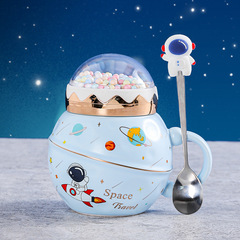 2022 Cartoon Planet Mugs with Spoons, Landscape Lid Ceramic Cups, Gift Astronaut Space Explorer - Bulk Quantity