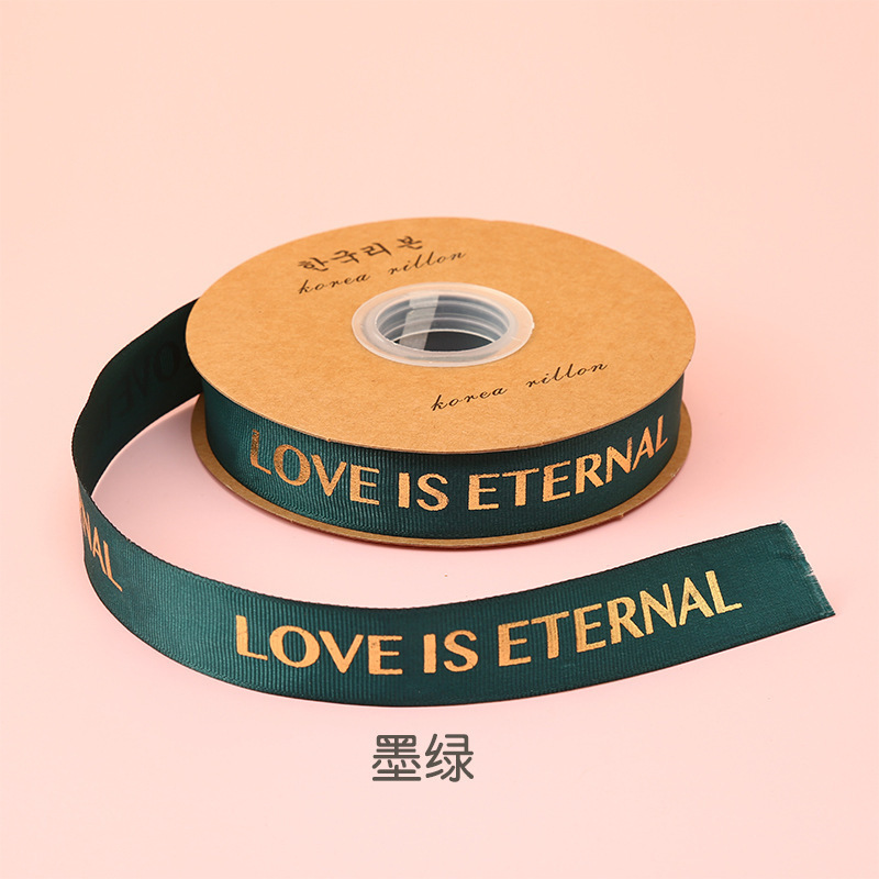 Stock 1CM estampado letras inglesas roscado cinta flores pastel de regalo decoración hecha a mano DIY cinta de alta densidad