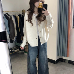 韩系软糯温柔风长袖毛衣外套女春秋小个子宽松显瘦针织开衫上衣潮