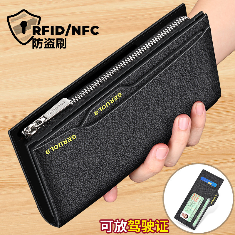 Cartera transfronteriza para hombre Cartera de cuero 2025 Nuevo bolso de embrague de gran capacidad con múltiples tarjetas, billetera