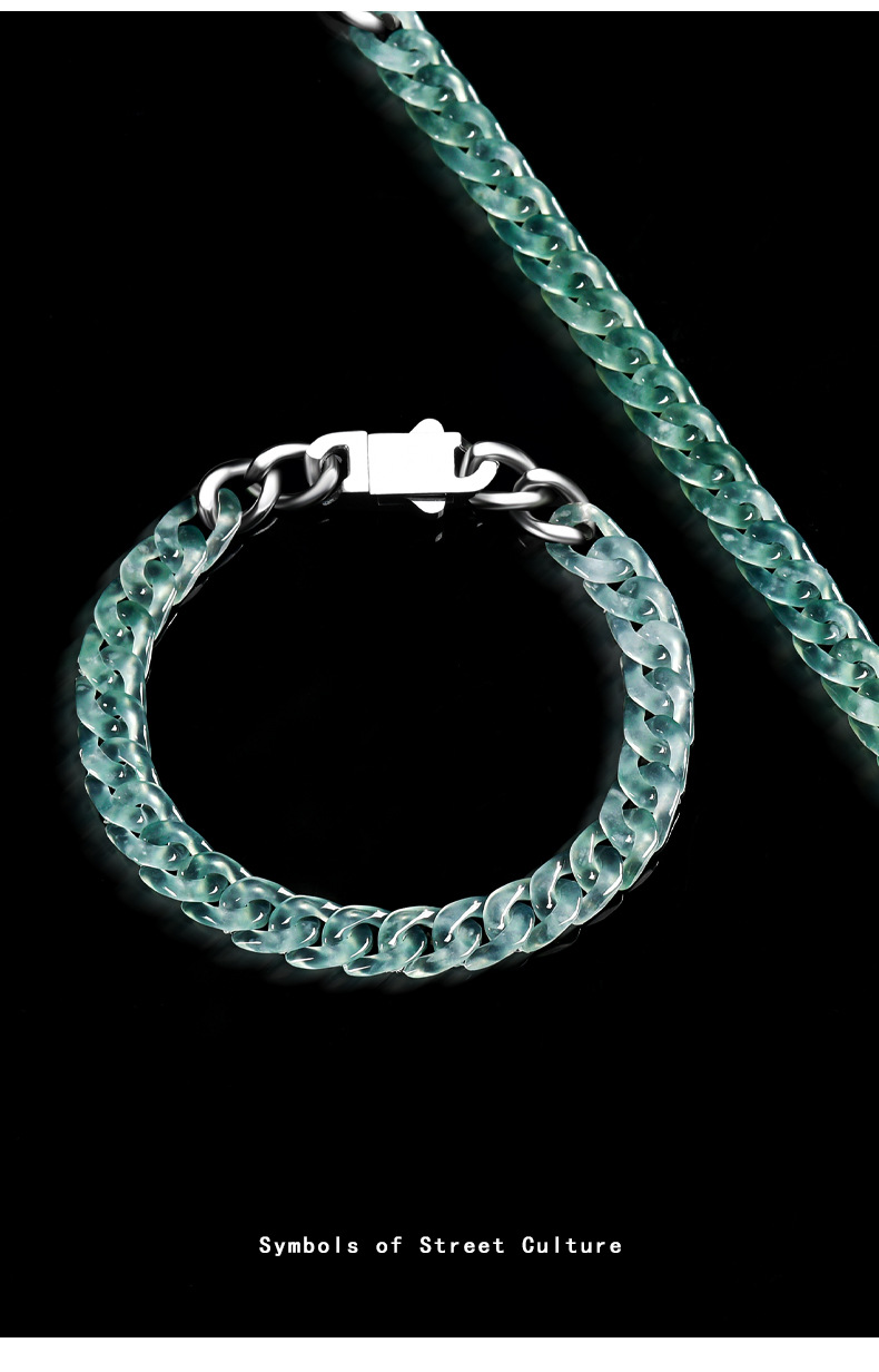 Natural Grade A Icy Blue Jadeite Cuban Link Bracelet