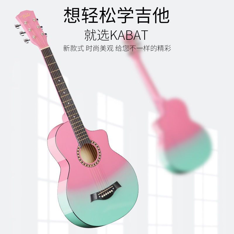 Guitarra al por mayor 38 pulgadas de gran cantidad en stock degradado color madera guitarra principiante práctica piano popular jita Ji