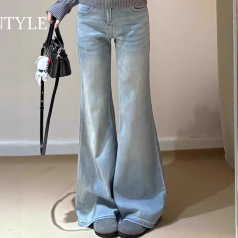 Women's Autumn New American-Style Loose Plus-Size Flared Straight-Leg Low-Rise Slimming Wide-Leg Jeans