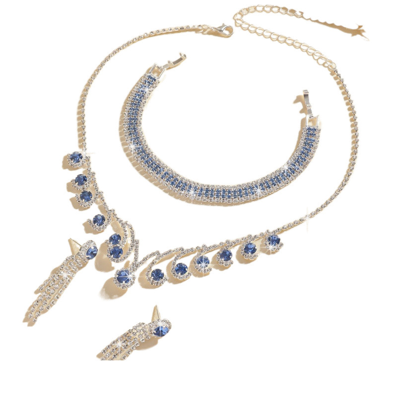 best selling bridal necklace set high end versatile crystal color clavicle chain earrings two piece set_voghion.com