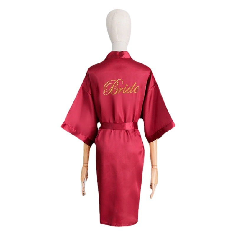 Vestido de la novia vestido de la mañana camisón de las mujeres maquillaje de la boda grupo de dama de honor kimono de seda artificial Rebeca Albornoz