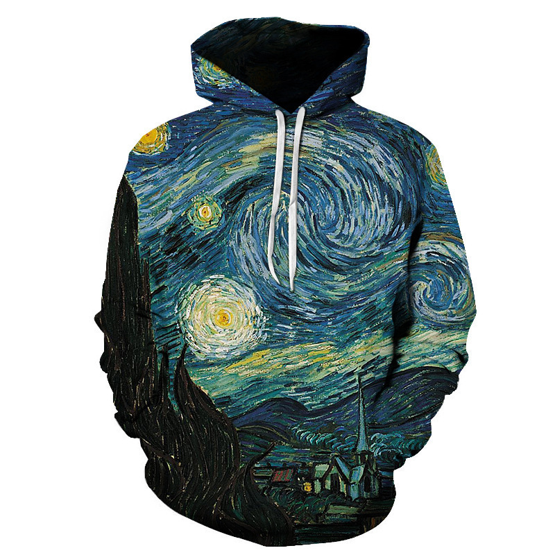 Van Gogh Starry Night 3D Digital Printed Hooded Sweatshirt with Artistic Oil Painting Style, Unisex Loose Pullover Hoodie Wholesale Van Gogh Starry Night 3D Digital Printed Hooded Sweatshirt with Artistic Oil Painting Style, Unisex Loose Pullover Hoodie Wholesale