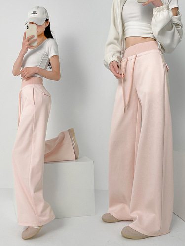 2025 Spring New Arrival Women's American-Style High-Waist Sweatpants: Ant-Waist Joggers with Relaxed Fit and Elegant Wide-Leg Design, Perfect for Casual Wear
