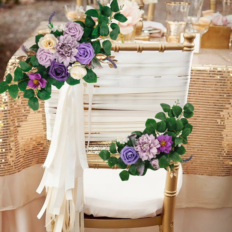 Cross-Border Rose Chair Back Flower Staircase Church Banquet Wedding Celebration Props Decoration Fake Flower Champagne Hydrangea Photography
