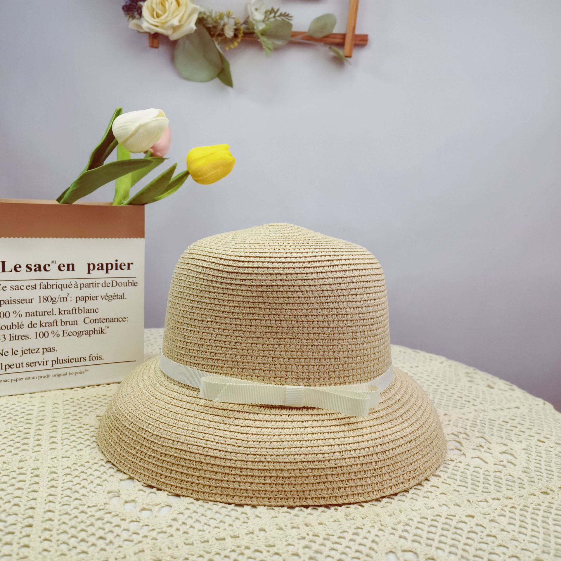Hepburn Style Raffia Straw Sun Hat For Women Summer Beach_voghion.com