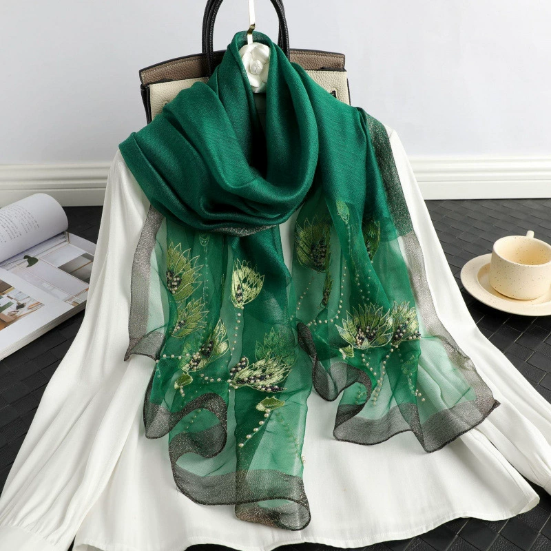 Осеннее шелково-шерстяное универсальное длинное пальто handmade, шарф, тонкая вязка, с вышивкой, оптом