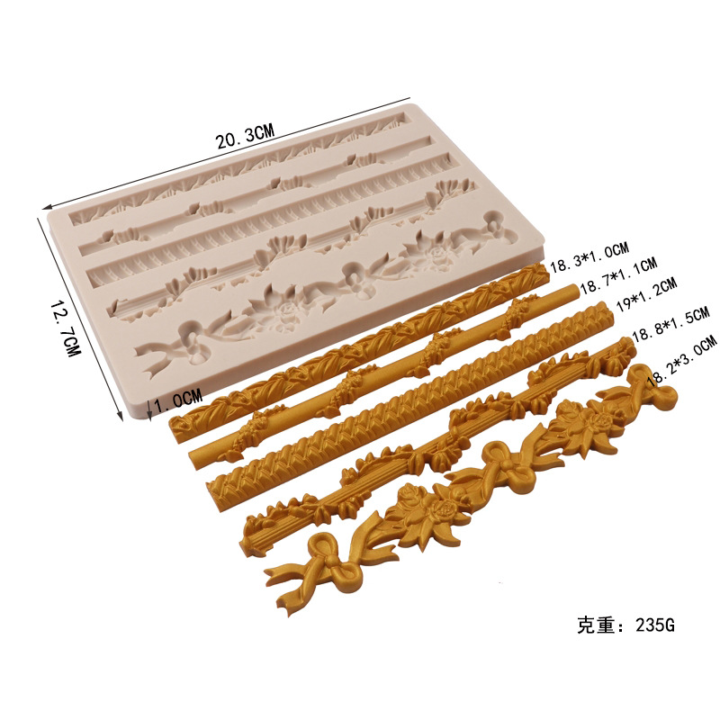 Patrón de estilo europeo en relieve fondant molde de silicona ritmo seco Flor DE LA Perla Vid borde decoración de la torta del molde de chocolate