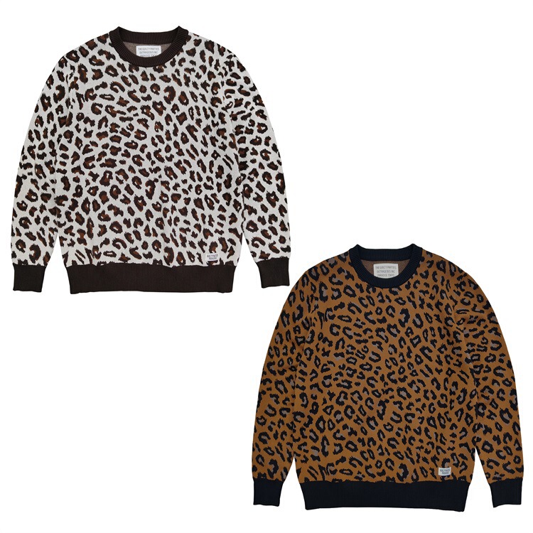 GUILTYPARTIES TIGER LEOPARD classic LEOPARD print pure cotton yarn round neck loose knitted sweater for men