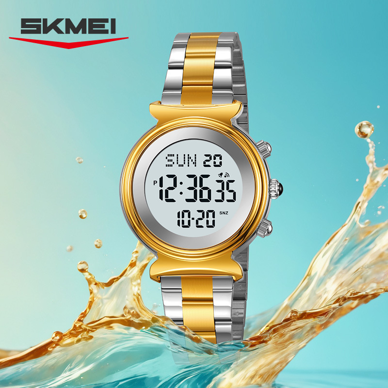 Skemi Moment Beauty Cross-Border Watch Southeast Asia Alarm Clock Multifunctional Watch Steel Belt Round Waterproof Electronic Watch