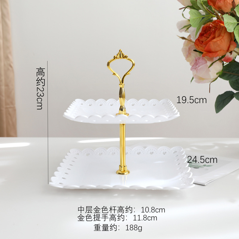 黑色甜品台婚礼蛋糕展示架点心托盘北欧家用客厅三层白色水果盘|undefined