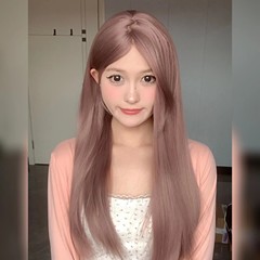 程銘の薄い藤色のかつらの女性の新型の夏の薄い中で八の字の前髪の長いまっすぐな髪の自然な全体のカバー式を分けます。