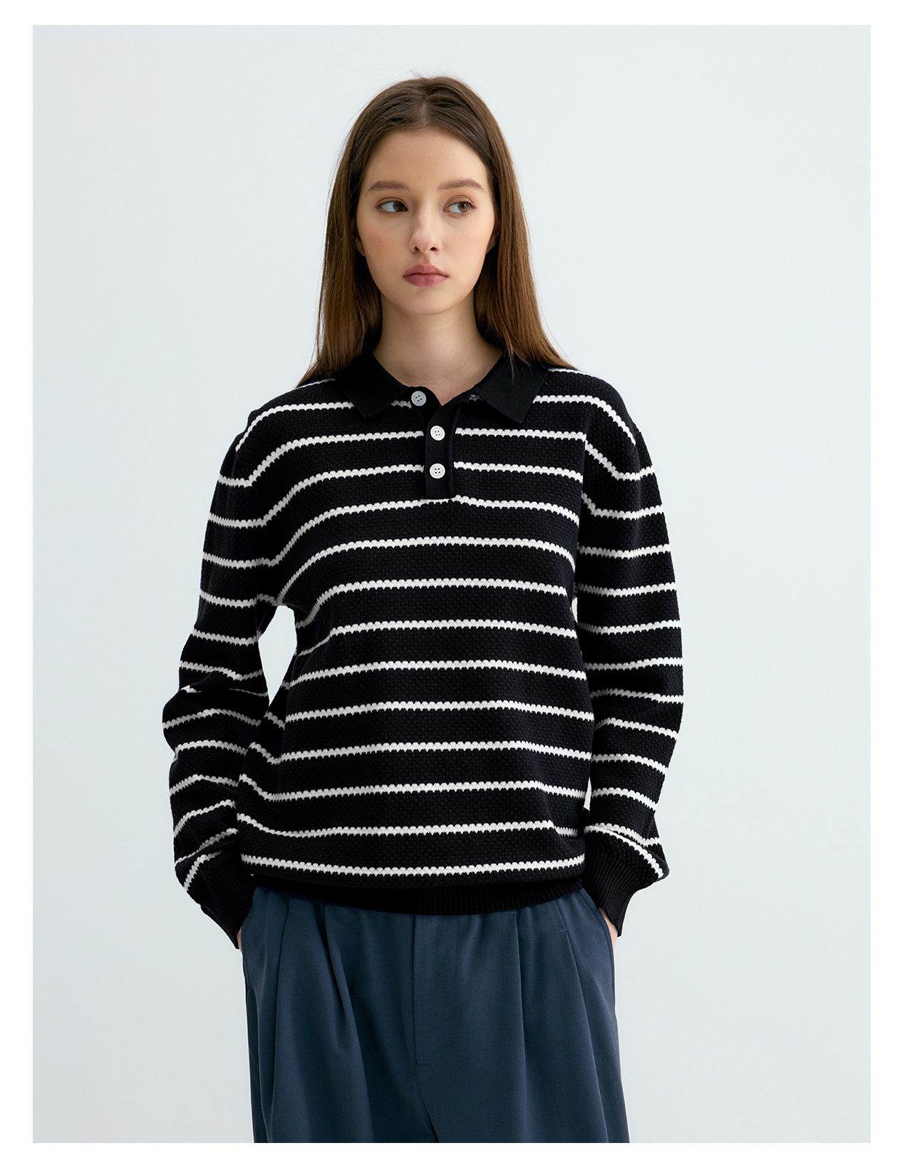 UNF Striped 300g Loose Polo Sweater