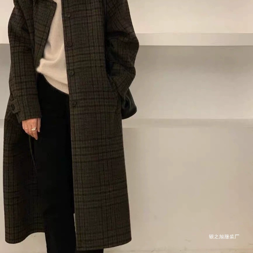 Корейское зеленое клетчатое двустороннее кашемировое пальто женское средней длины, новое свободное пальто в корейском стиле, модное, один размер подходит всем