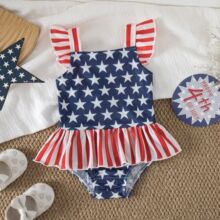 美国独立日婴幼儿哈衣宝宝夏季连体吊带爬爬服星星条纹童装衣服
