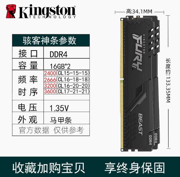 ОЗУ DDR4 для настольных ПК Kingston Fury/Beast, модули 8–32 ГБ, 2133–3600 МТ/с