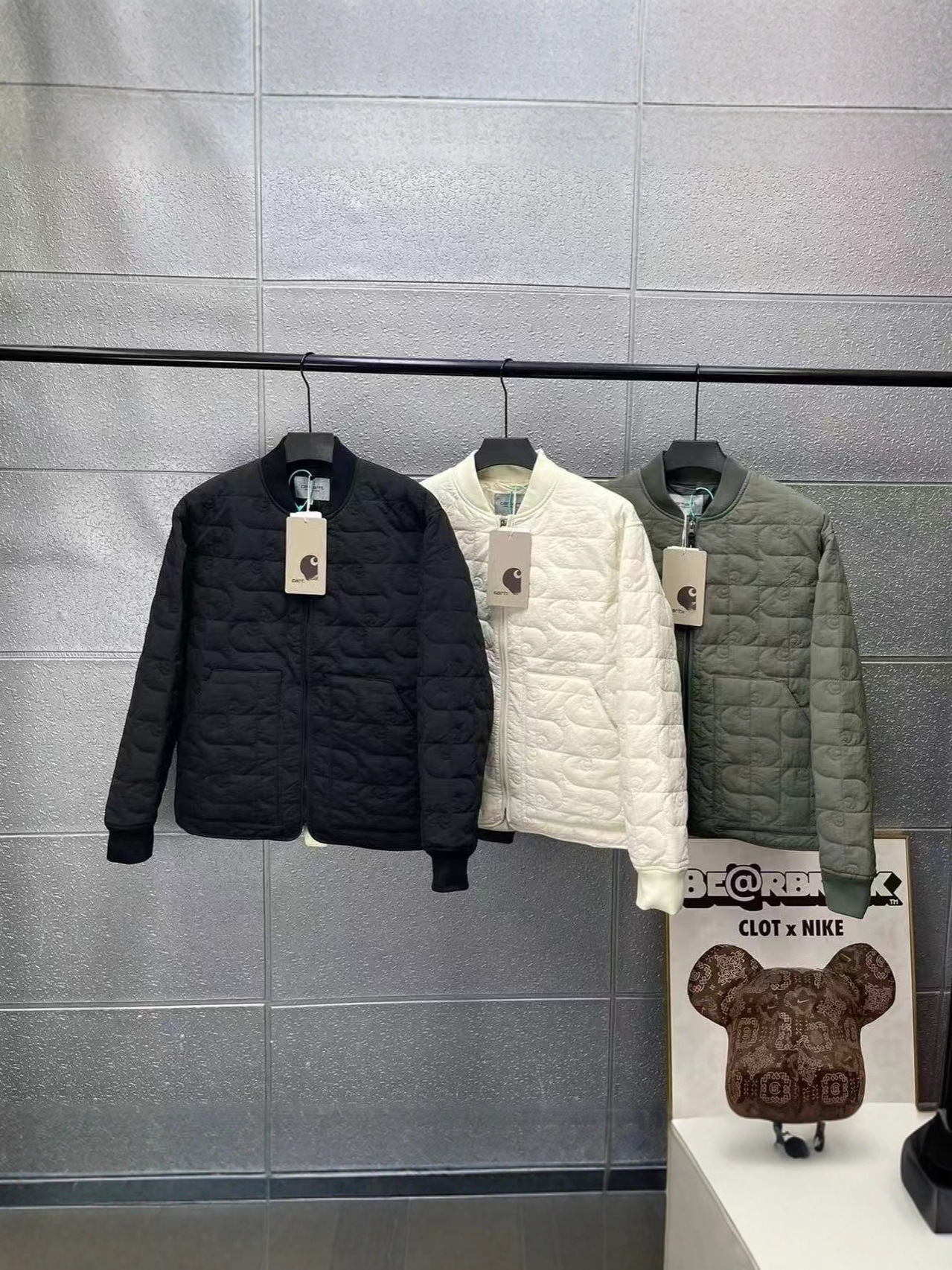 Carharrt Wip Fw24 Logo Pattern Full-Print Quilted Stand-Up Collar Flight Jacket Jacket Cotton Jacket