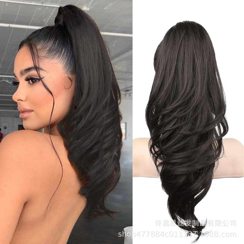 亚马逊跨境假发 抓夹马尾螺纹卷长卷发curly大波浪马尾辫ponytail|undefined