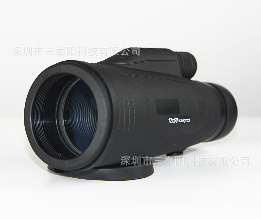 跨境12*50单筒户外望远镜充氮BAK4手带防抖高清成像FC镀膜大单筒
