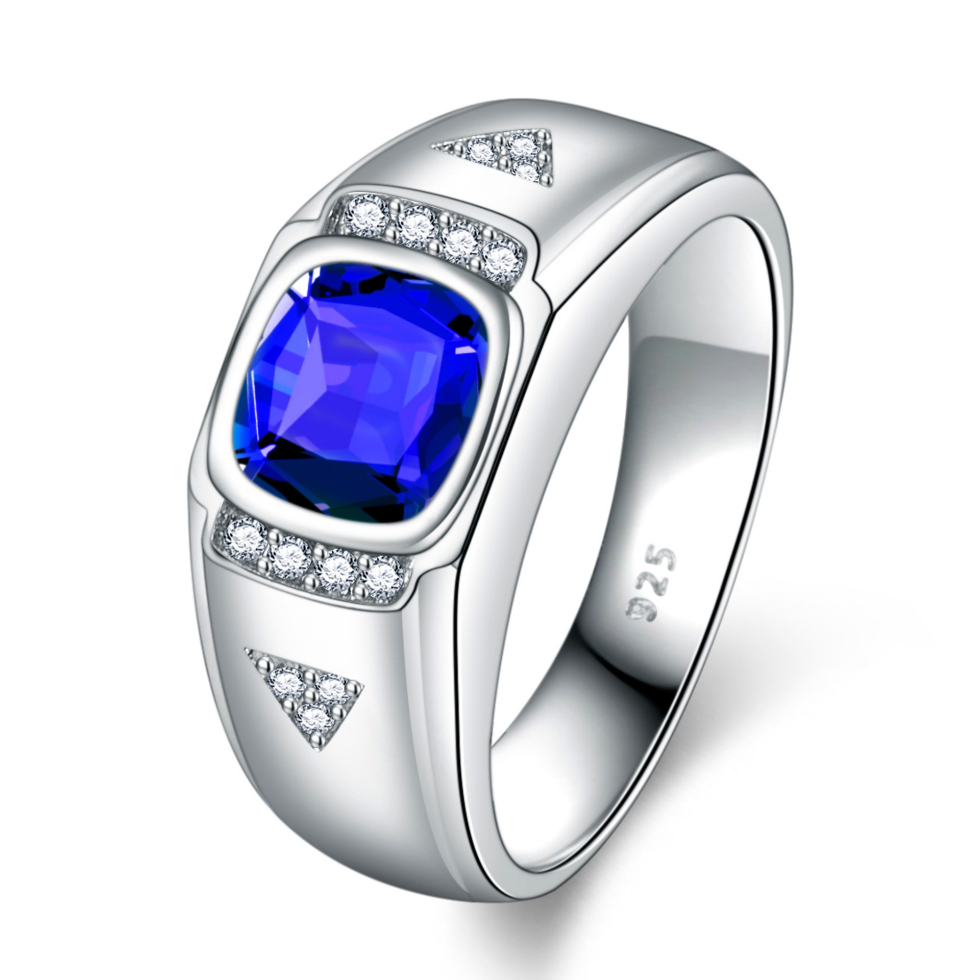 Bague pour homme avec pierre précieuse bague zircon bleue tendance_voghion.com