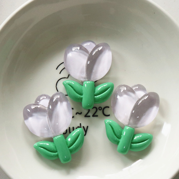 Transfronterizos hielo transparente tulipán accesorios de resina flor diy caja de papelería agujero perno de zapatos material de colgante de cabello
