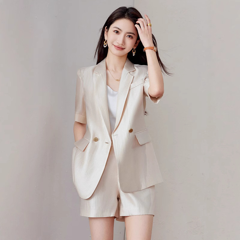 Acetate Shorts Suit suit Women's Thin 2025 Summer New Style Small Casual plus size Short-sleeved Suit Jacket