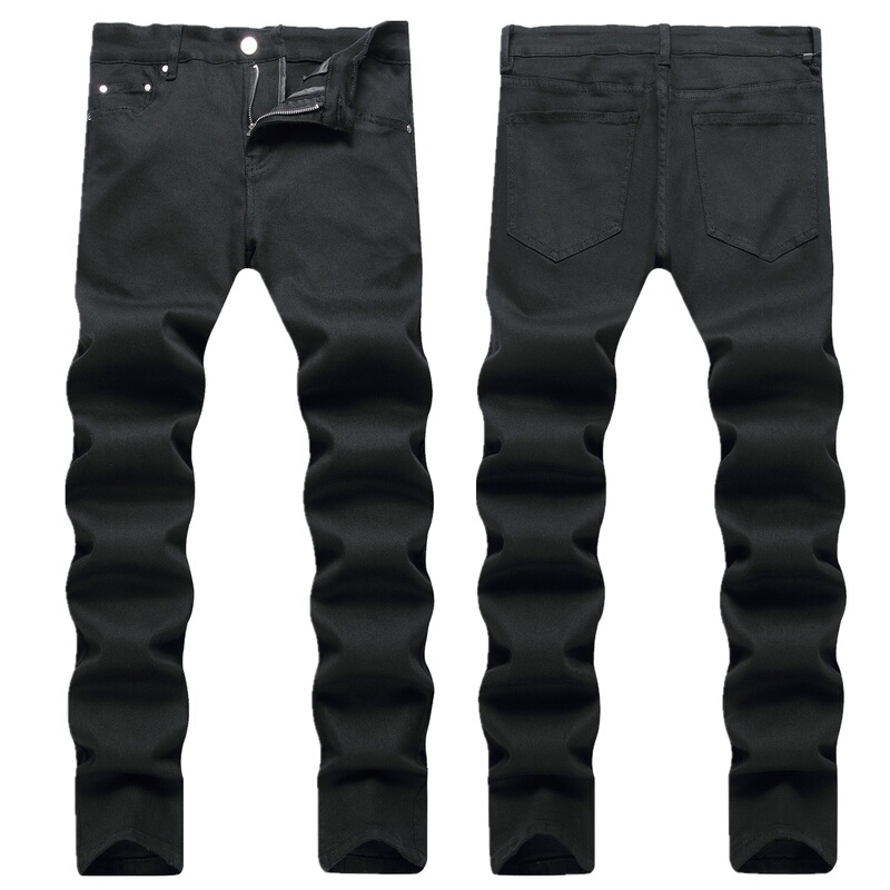 Men's Black Street Style Jeans with Personality, Stretchy, Trendy, Slim Fit, Mid-Waist, Versatile Long Pants
