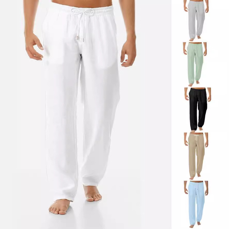 2024 Amazon Wish New Cross-Border European and American Export Men's Simple Fashion Color Casual Cotton and Linen Pants