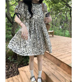 （雪纺）碎花连衣裙夏季新款小个子宽松娃娃裙法式泡泡袖女图片色