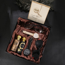 2025跨境新款时尚男士石英表商务个性双表情侣香水7件套礼盒套装