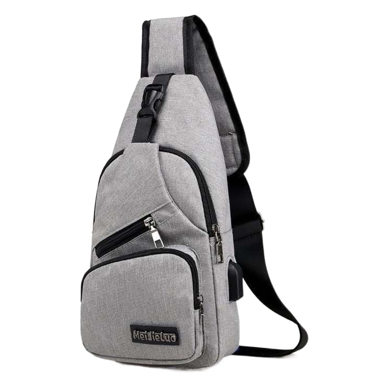 Shoulder Bag Canvas Korean Style Casual Canvas Men's Bag 2023 New Men's USB Smart Chest Bag Crossbody Backpack