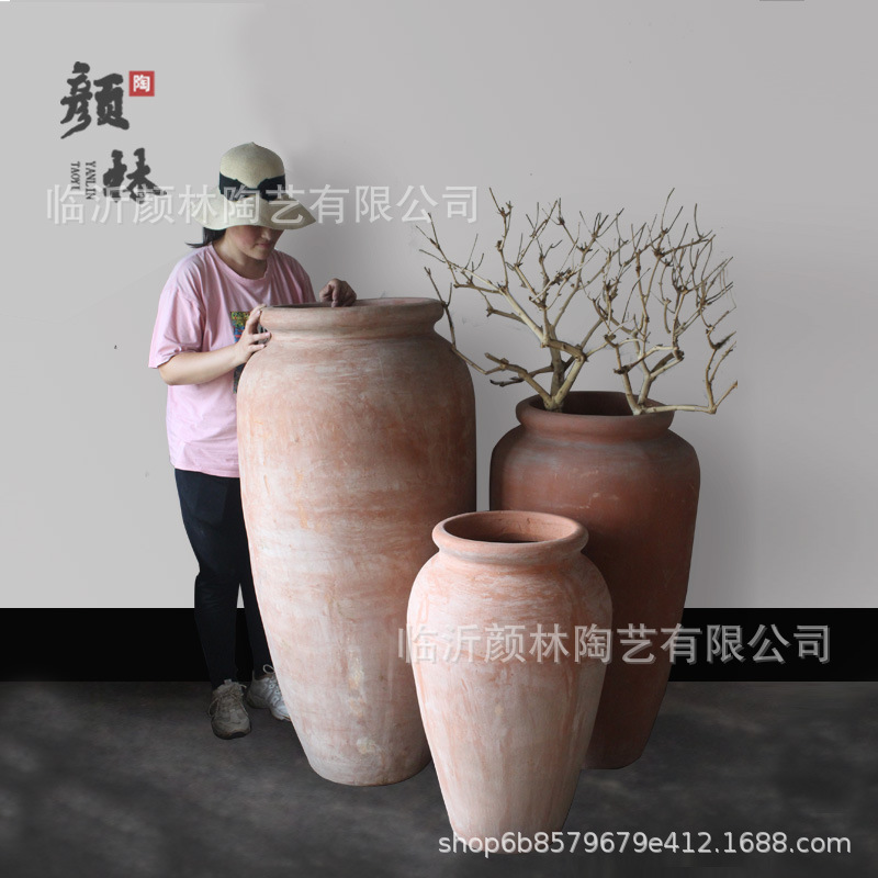 Paisaje de vid maceta de cerámica gruesa maceta de cerámica antigua combinación de gran tamaño cerámica simple cerámica roja