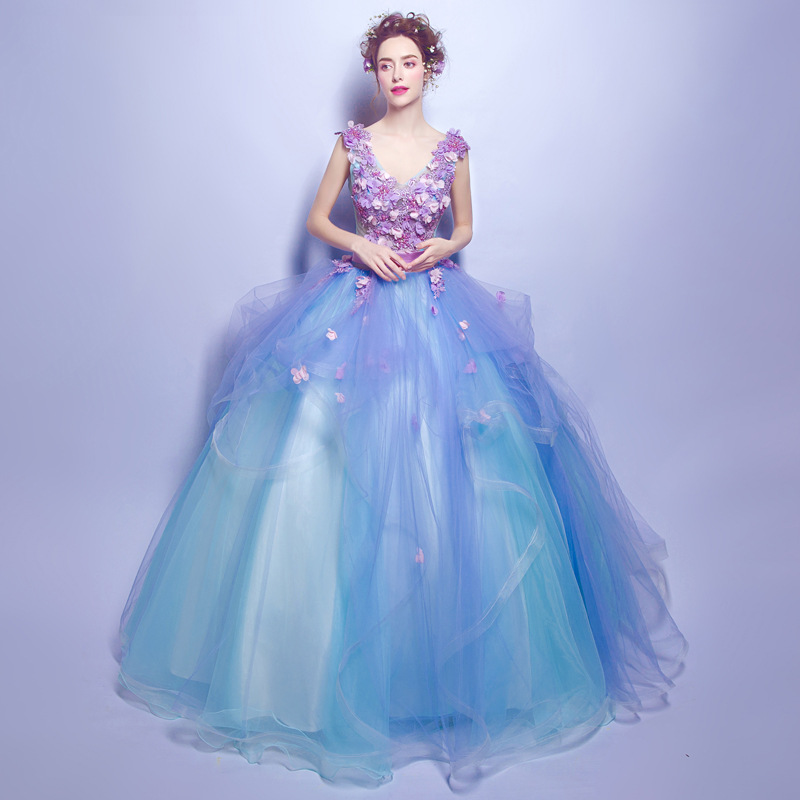 Vestido de noche para banquete, azul, estilo hada floral, para fiesta anual, examen de arte, actuación en escenario, pasarela, presentadora, invierno image 4