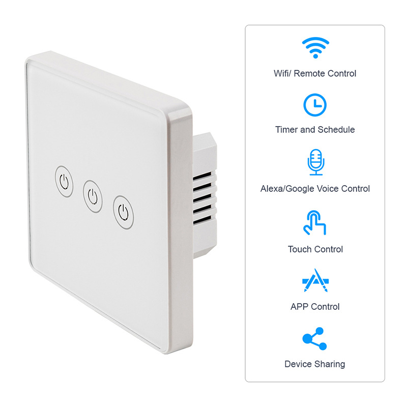 智能家居墙壁开关涂鸦智能开关WIFI遥控中规欧规零火版86触摸开关