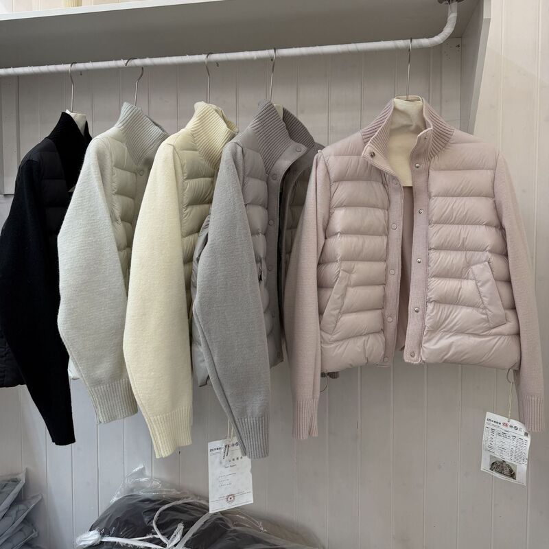 Korean Original Knitted Splicing Stand Collar down Jacket Women's Short 2025 New Lightweight Rib Inner Warm Jacket