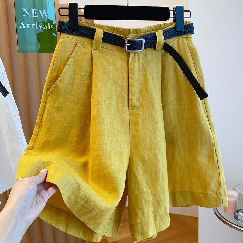 Yellow Linen Shorts for Women, Summer 2026 New Style, Petite Loose High-Waisted A-Line Casual Wide-Leg Five-Point Pants Trendy Yellow Linen Shorts for Women, Summer 2026 New Style, Petite Loose High-Waisted A-Line Casual Wide-Leg Five-Point Pants Trendy