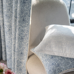 Haze Blue French Middle Style Chenille Jacquard Curtain Finished Shading Living Room Bedroom Whole Batch Fabric Wholesale